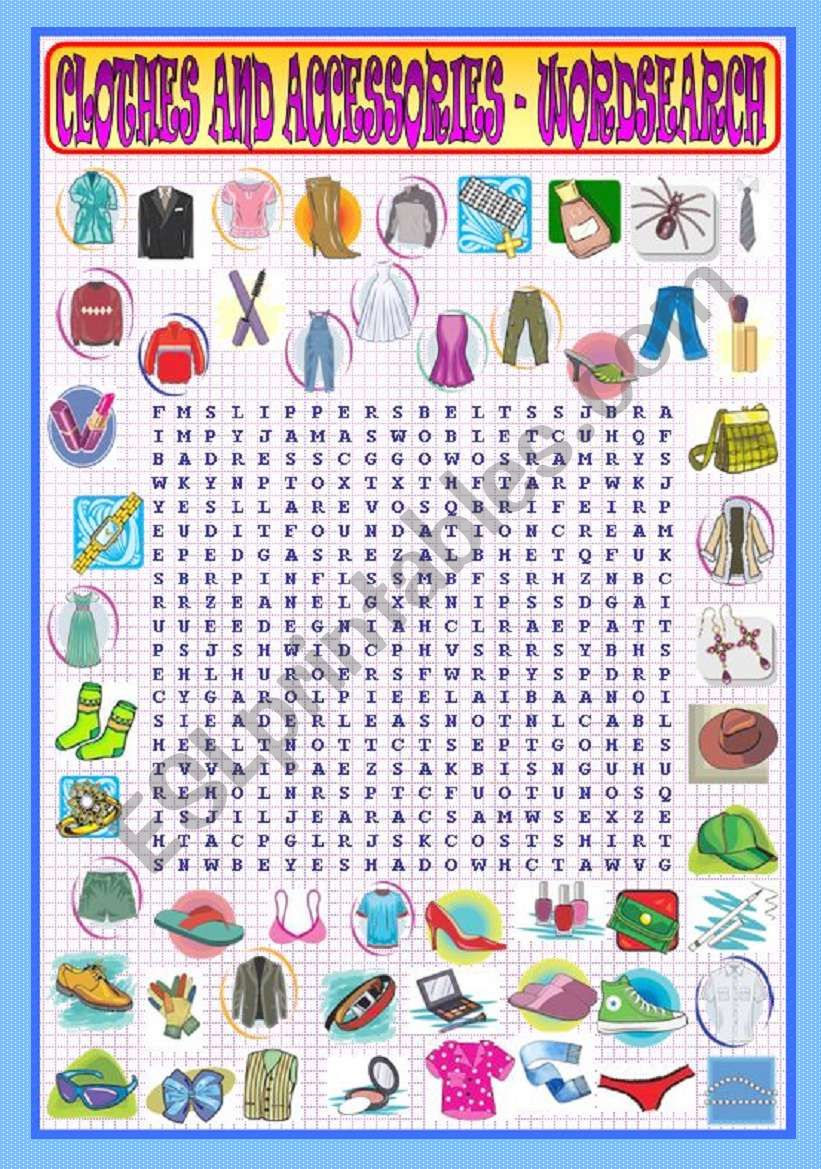 Clothes and Accessories - Wordsearch