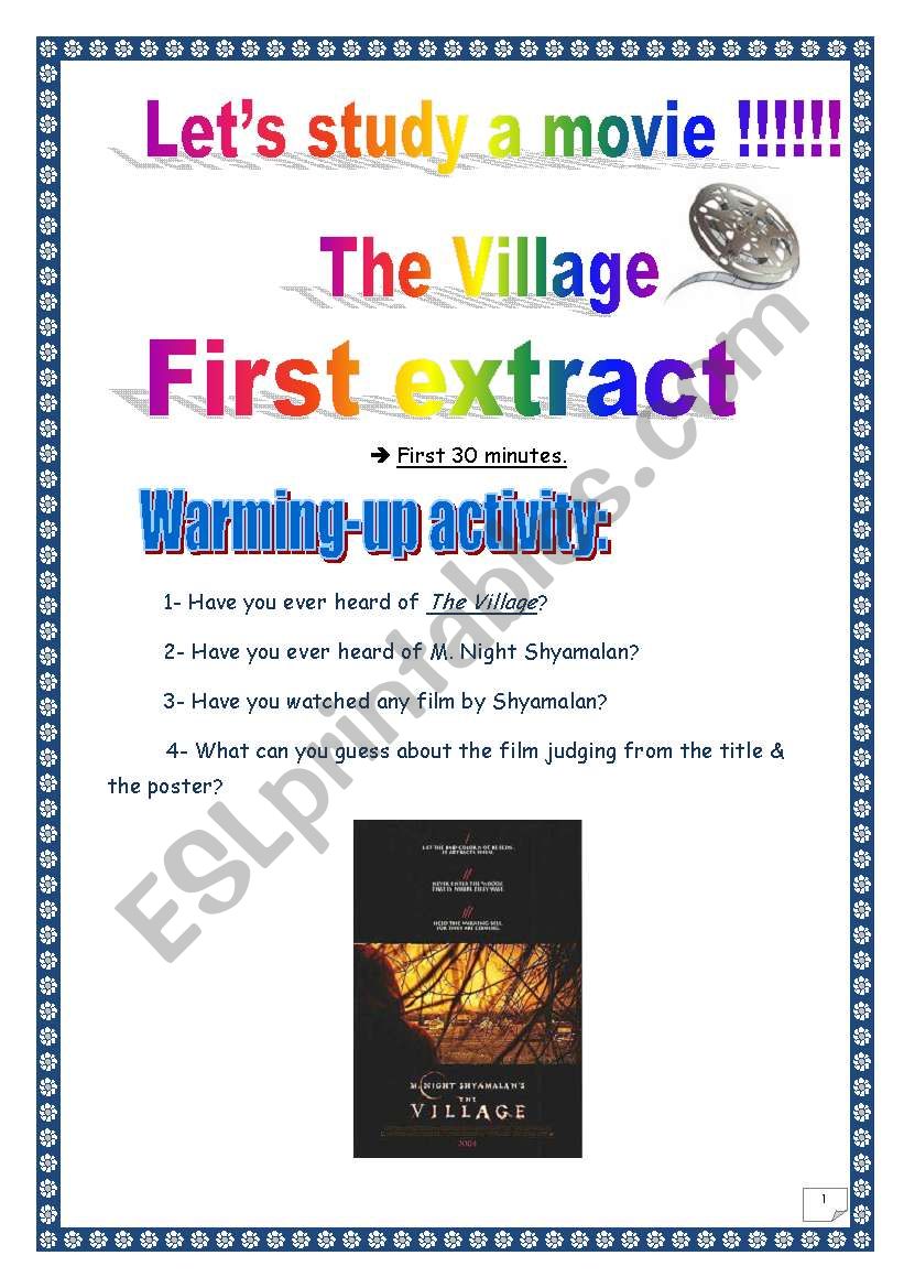 Video time: THE VILLAGE (M. Night Shyamalan) - Extract # 1 (COMPREHENSIVE PROJECT, 14 PAGES, 28 TASKS, COMPLETE ANSWER KEY)