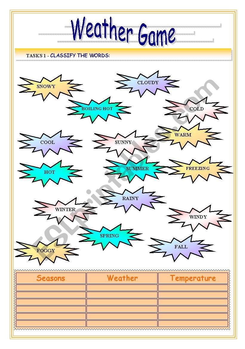 Weather Game (Weather, Seasons and Temperature)