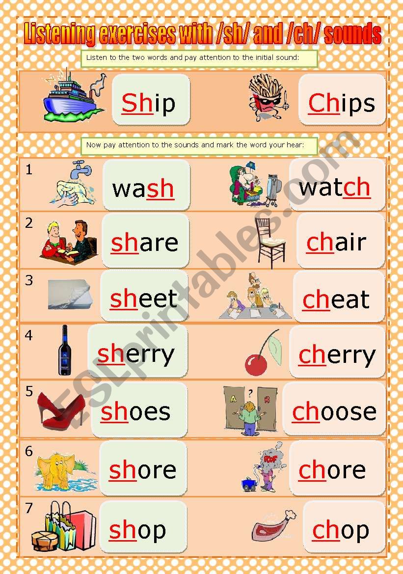 PHONICS - /SH/ + /CH/ worksheet