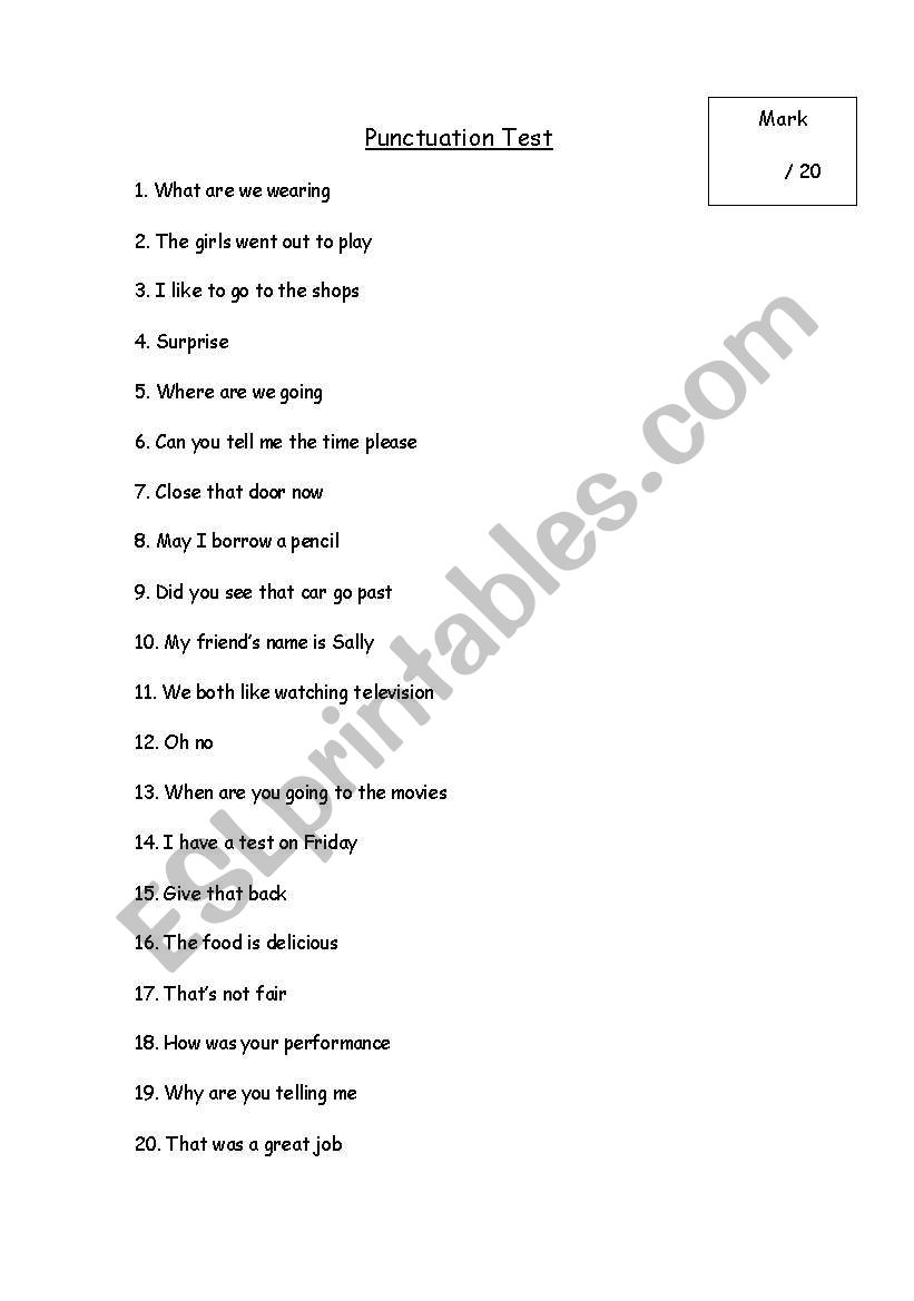 Punctuation Test worksheet