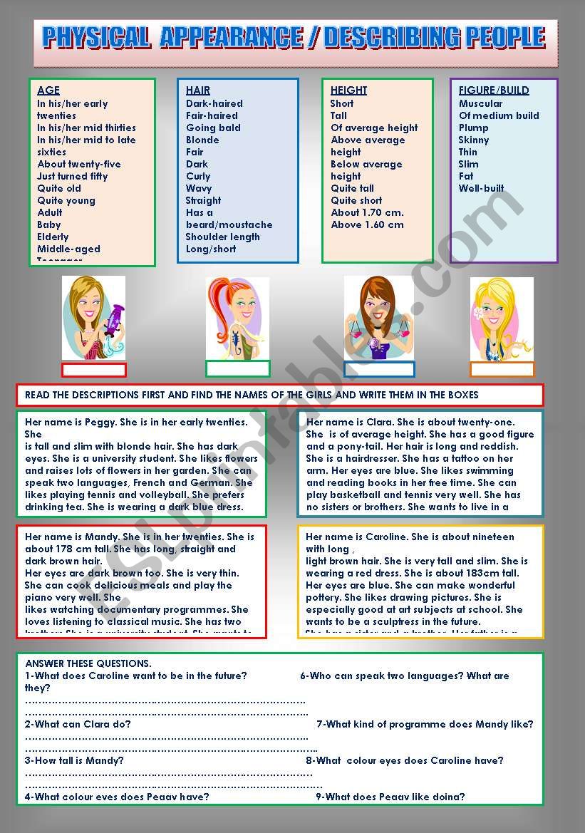 DESCRIBING PEOPLE worksheet