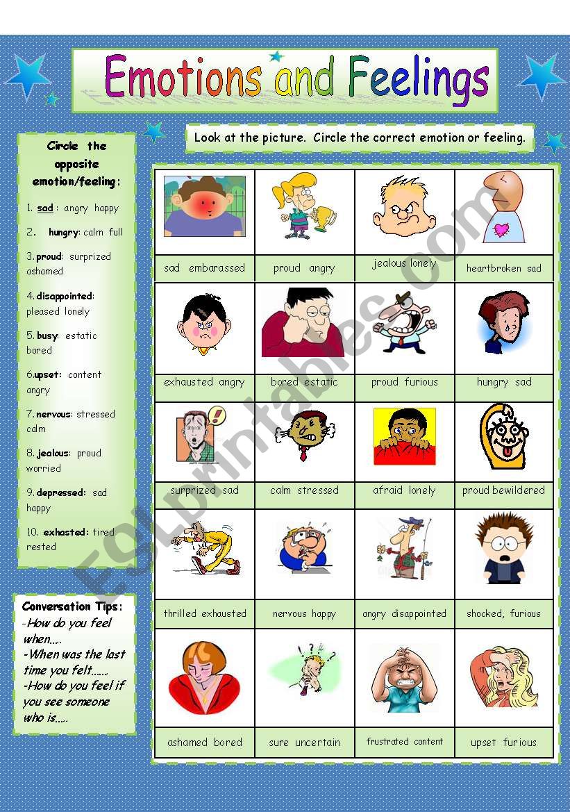 Emotions and Feelings worksheet