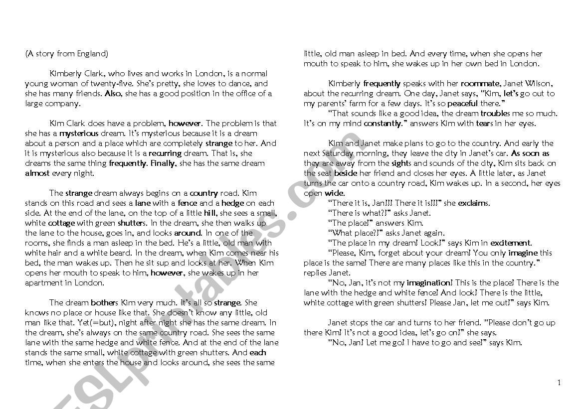 A recurring dream  worksheet