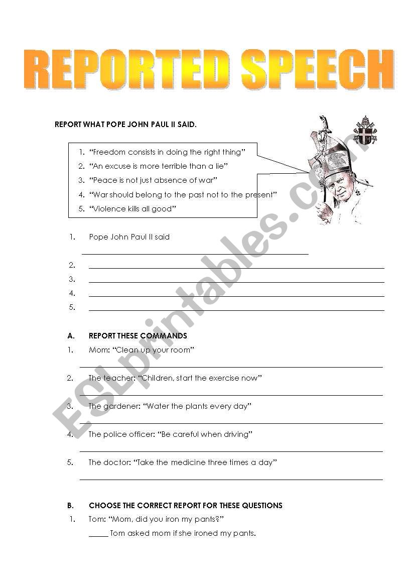 REPORTED SPEECH worksheet