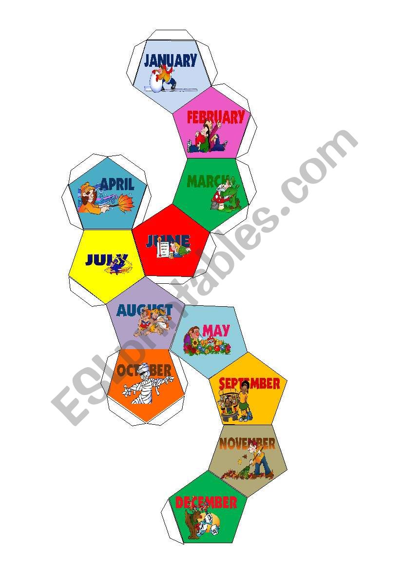 12 Sided dice with the months of the year and fill-in activity
