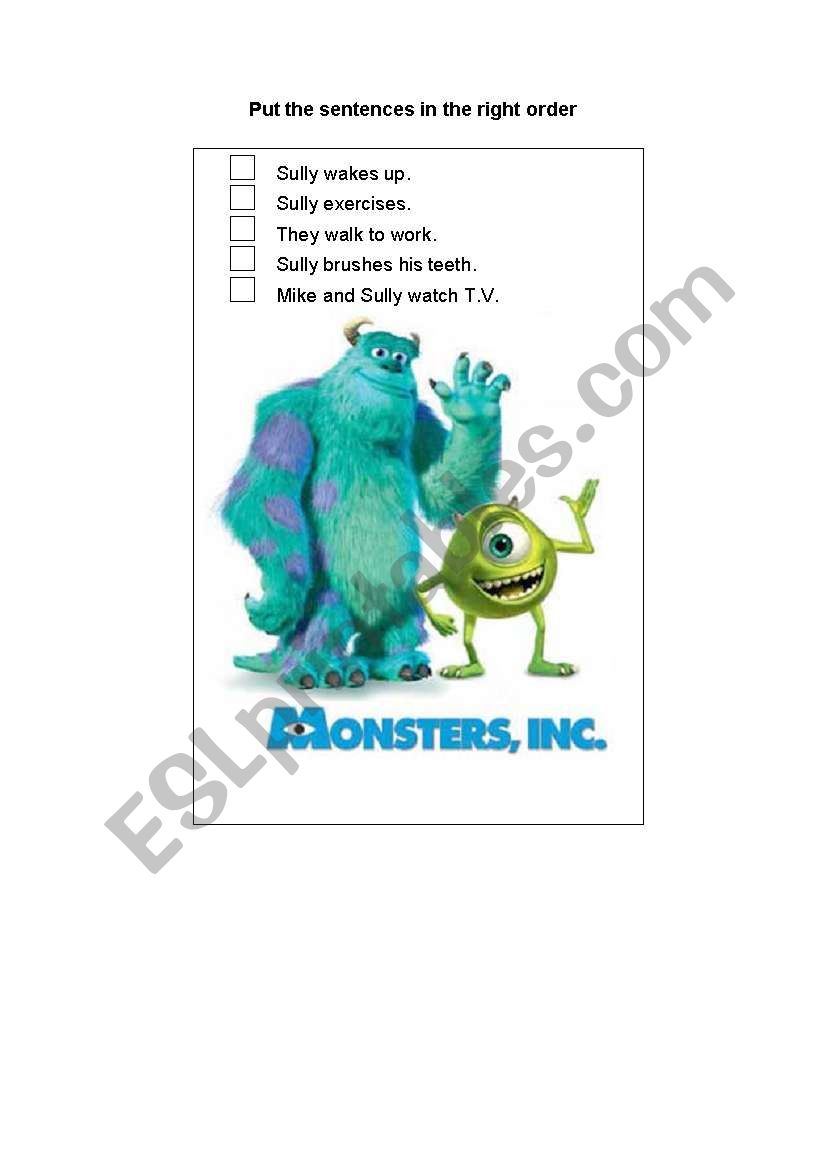 Monsters Inc daily routines activity