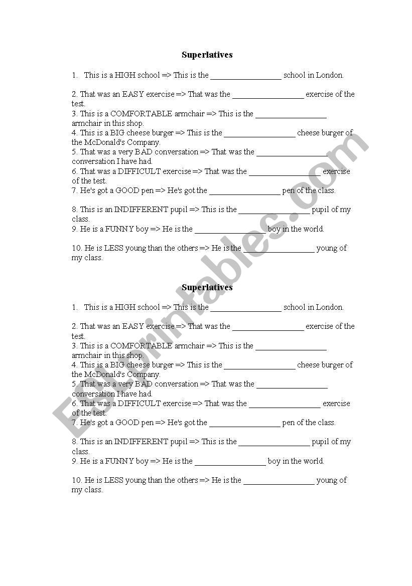 Superlatives worksheet