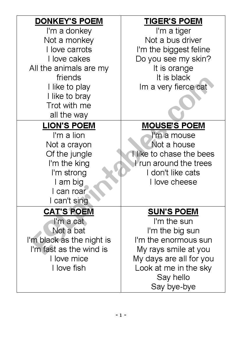 Animal Poetry Contest (PLAY) worksheet