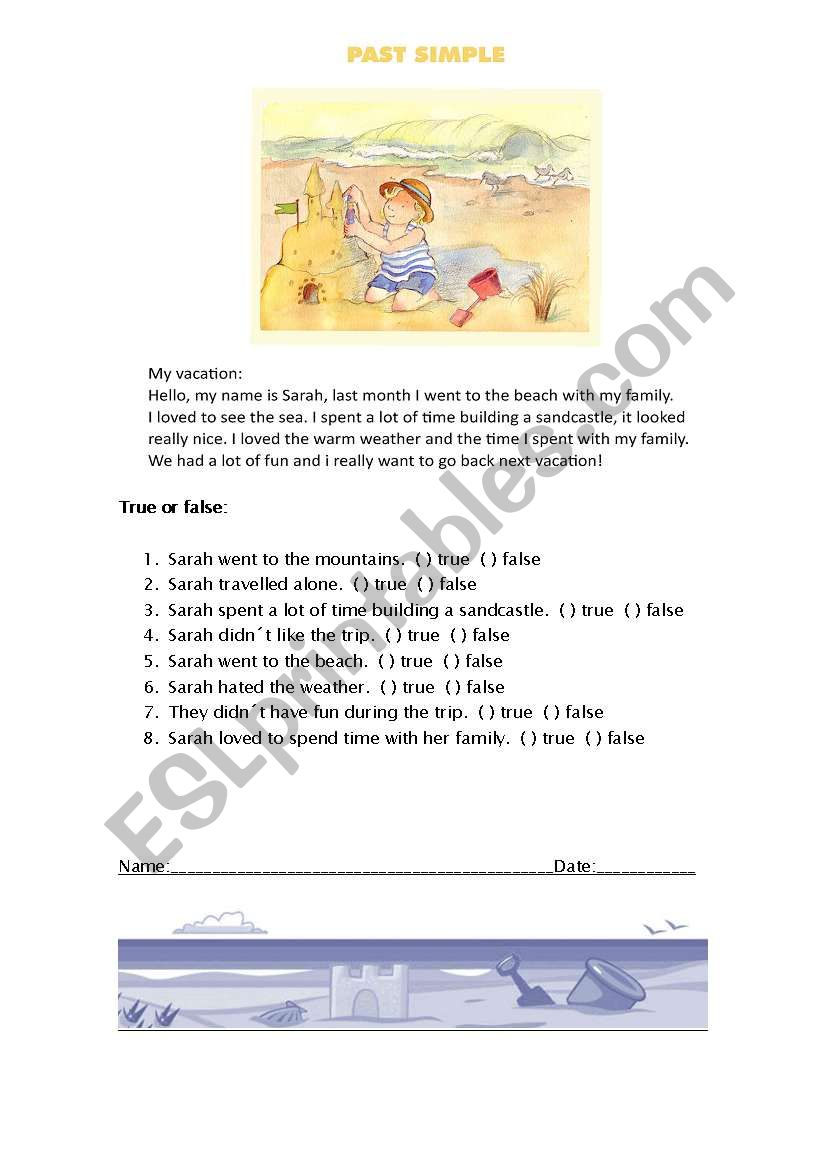 Simple Past- True or false worksheet