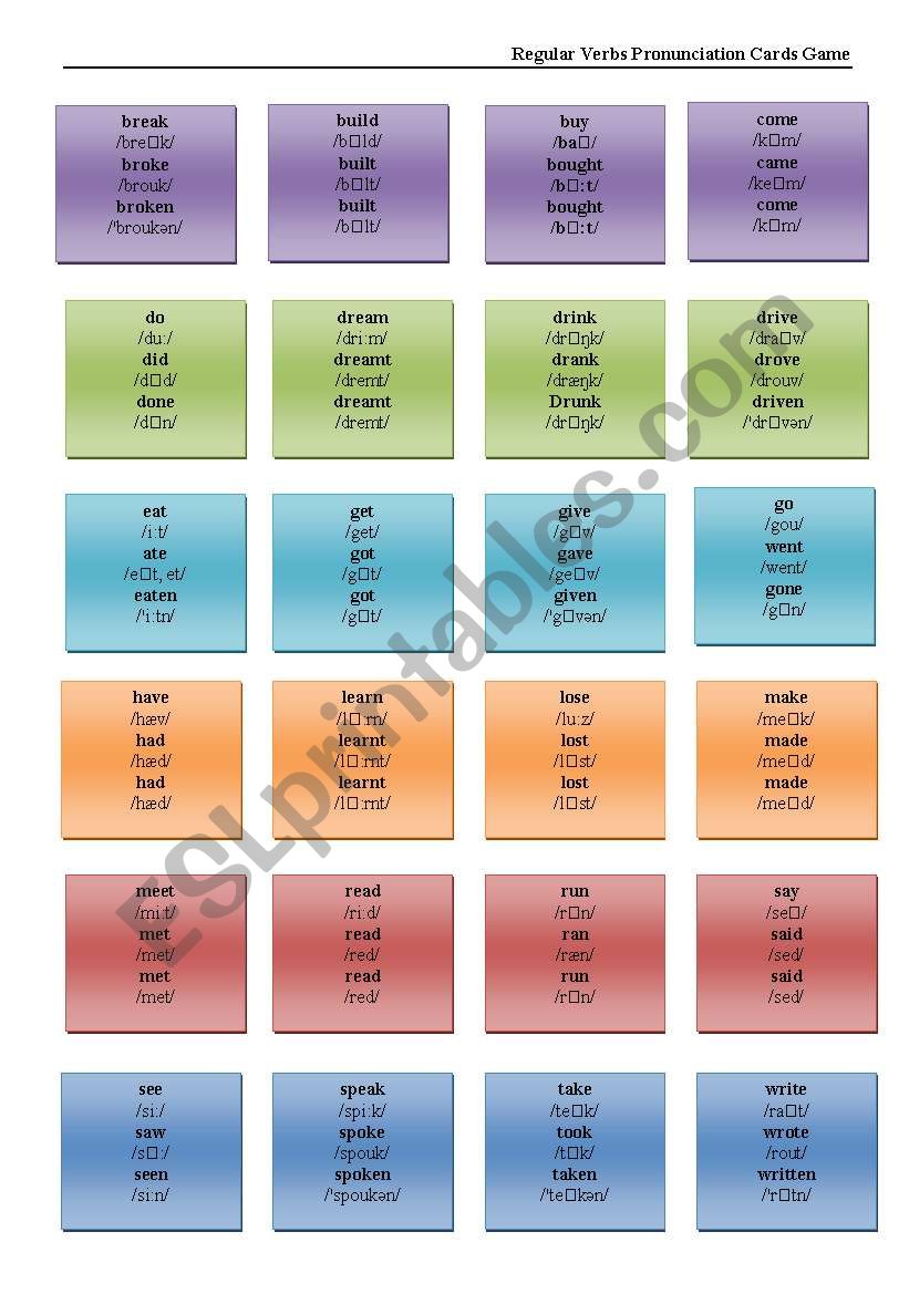 Irregular Verbs Pronunciation Cards Game