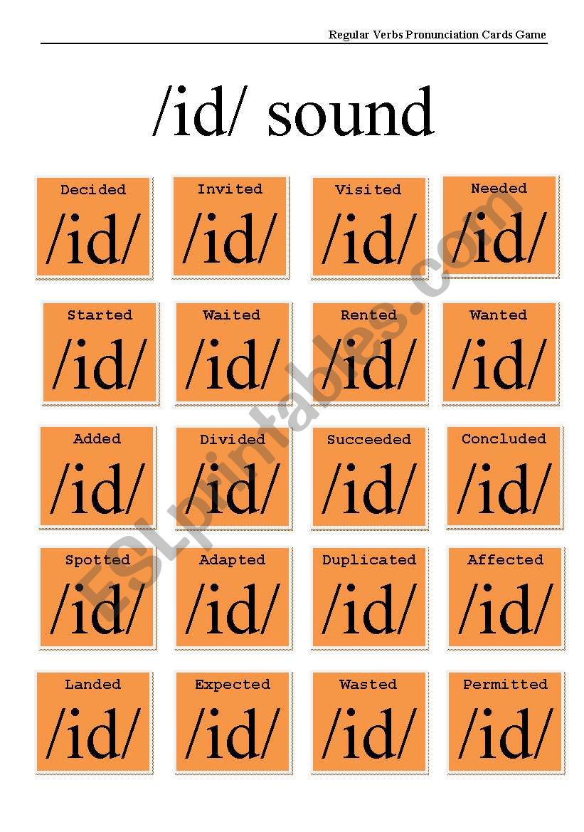Regular Verbs Pronunciation Cards Game /id/ sound