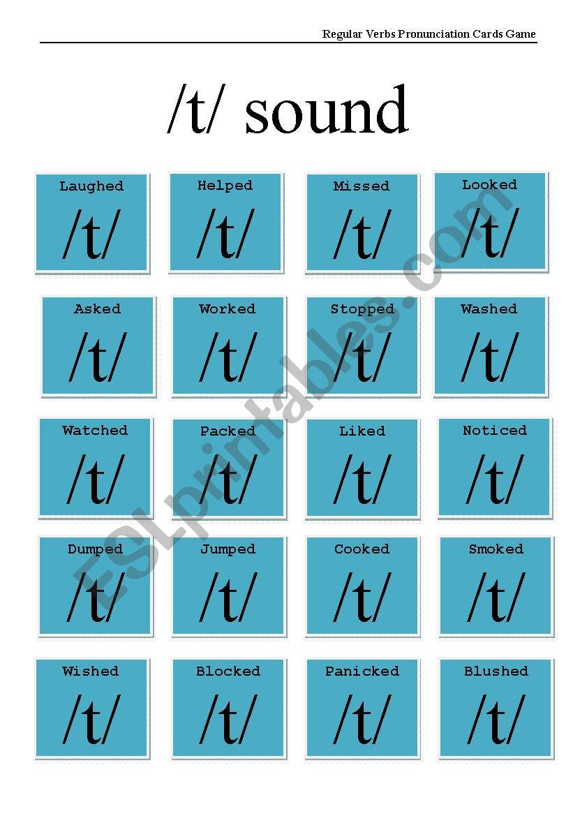 Regular Verbs Pronunciation Cards Game /t/ sound