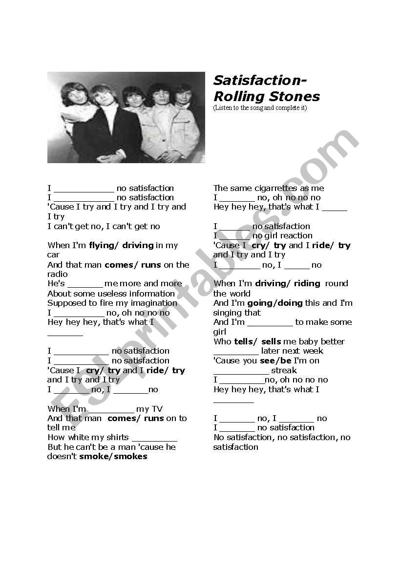 Satisfaction- Rolling Stones worksheet