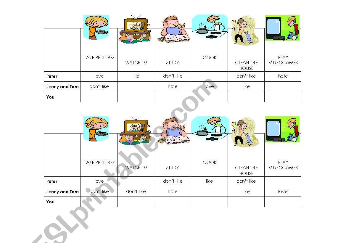 (Dis)likes info gap worksheet