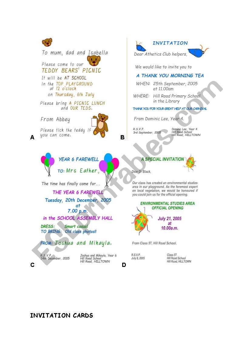 Invitation Cards worksheet