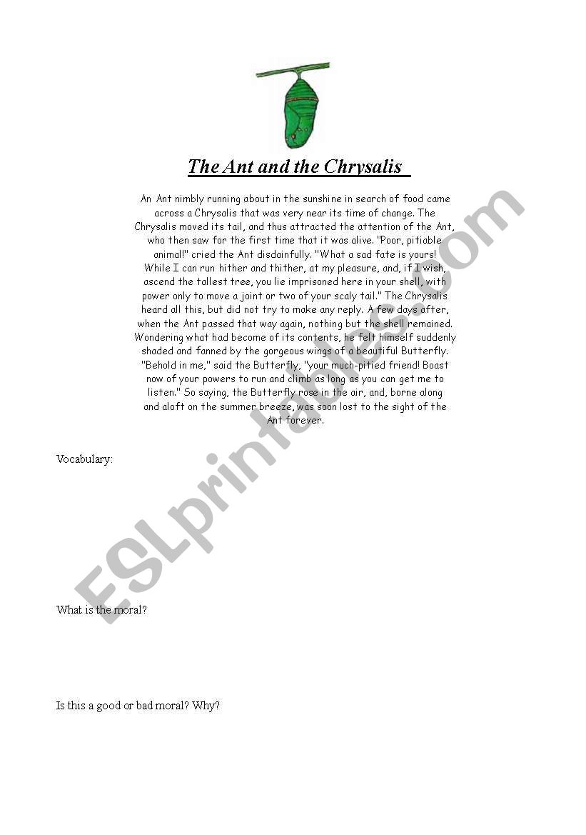 The Ant and the Crysalis worksheet