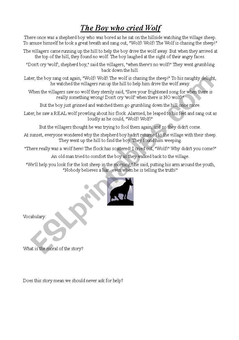 The Boy who Cried Wolf worksheet