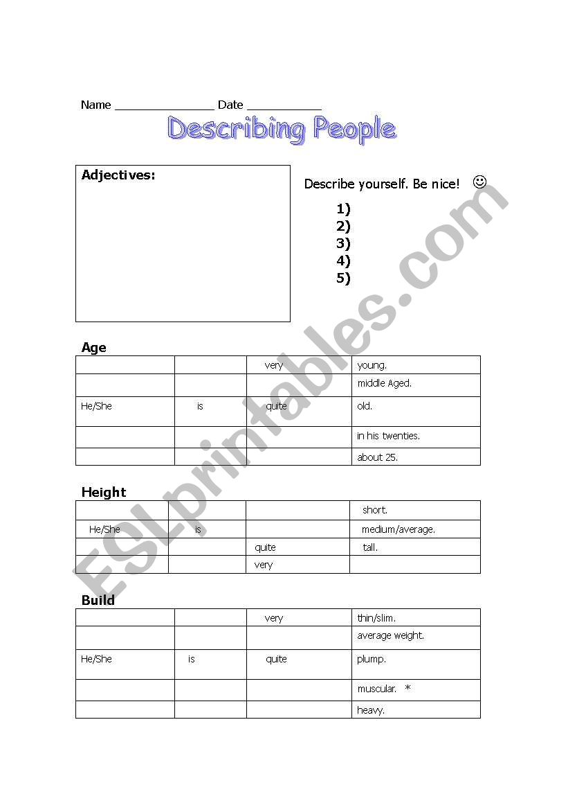 Describing People worksheet