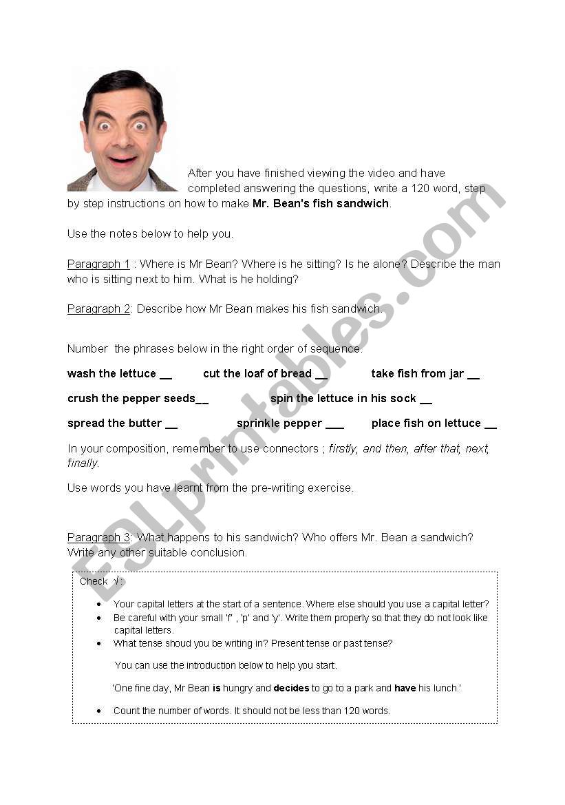 Mr Beans sandwich - writing exercise