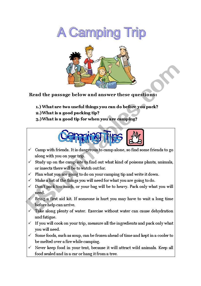 A Camping Trip worksheet