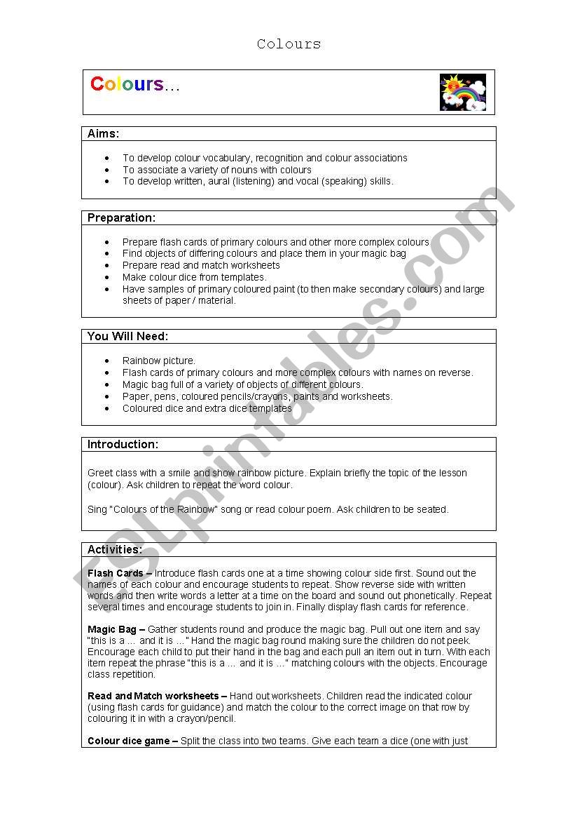 Colors Lesson Plan worksheet