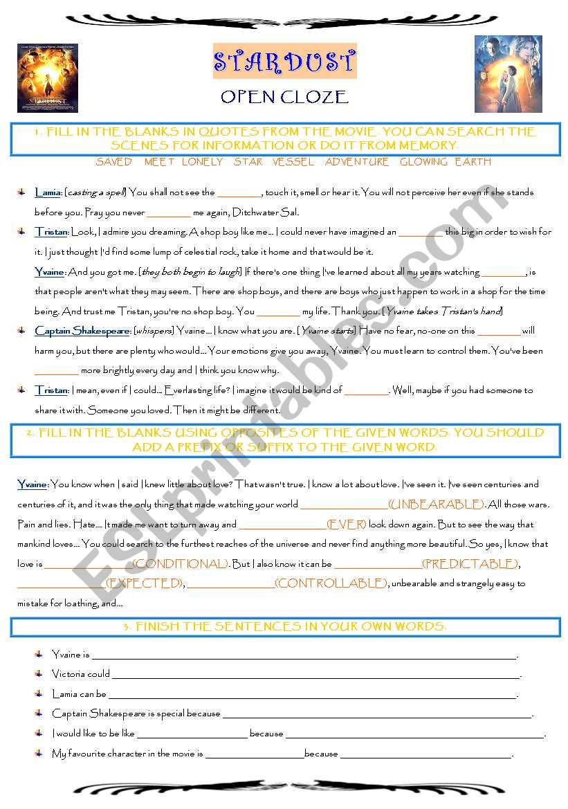 stardust worksheet