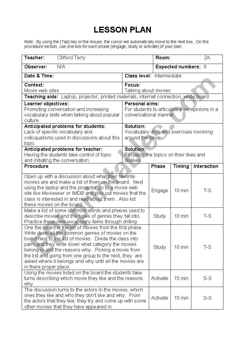 Talking movies worksheet