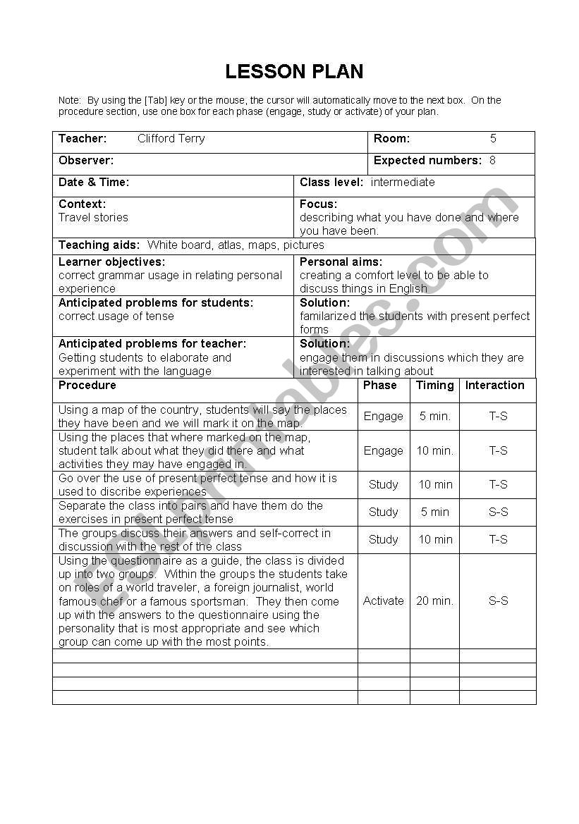 World traveller worksheet