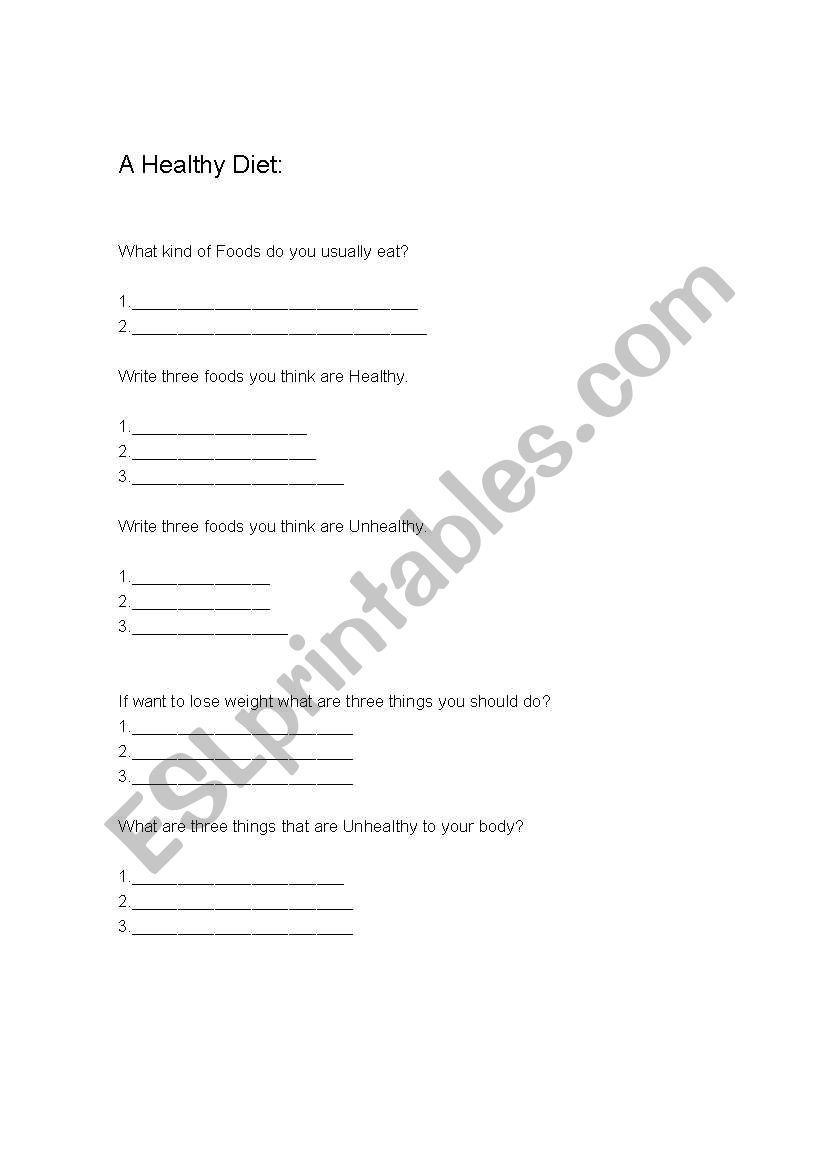 Healthy Diet  worksheet