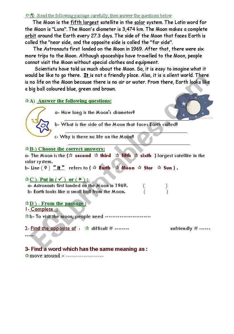 The Moon worksheet