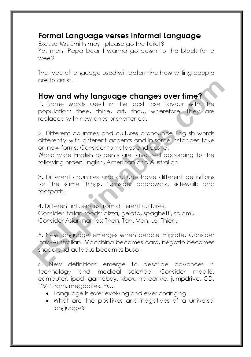 How and Why the English Language changes over time