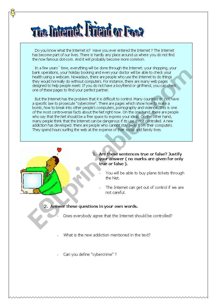 The Internet, friend or foe ? worksheet