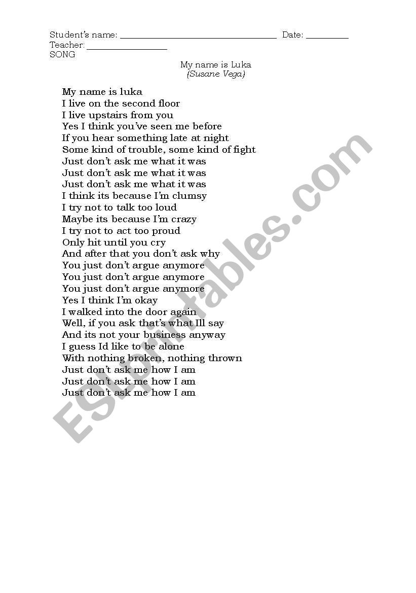 Song worksheet