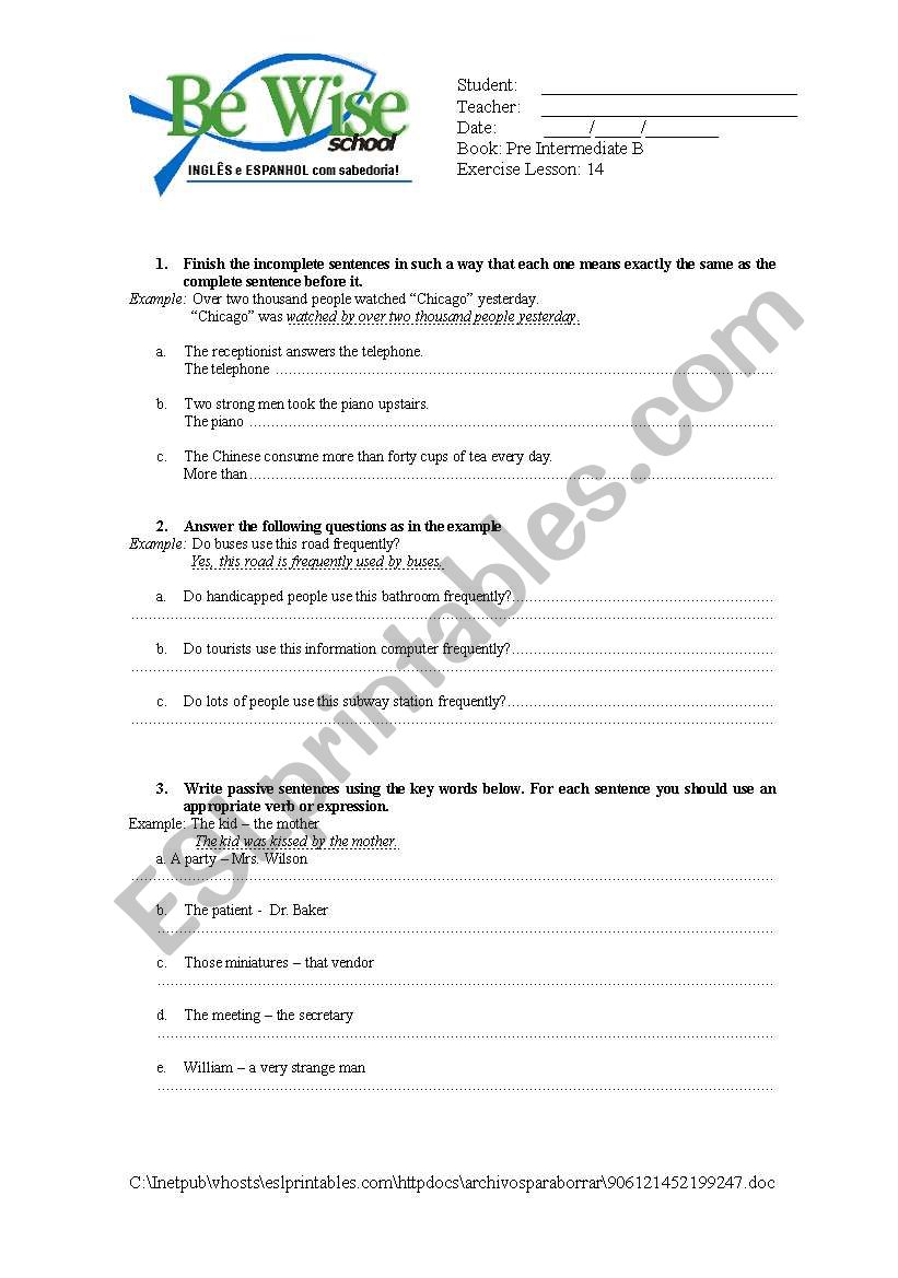 Passive voice worksheet worksheet