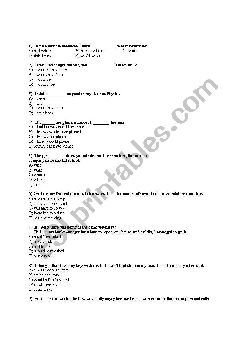 Multiple choice worksheet