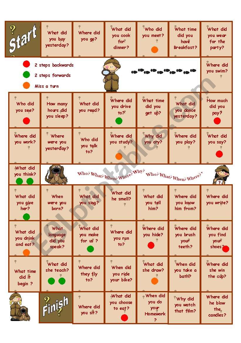 Past tense game worksheet