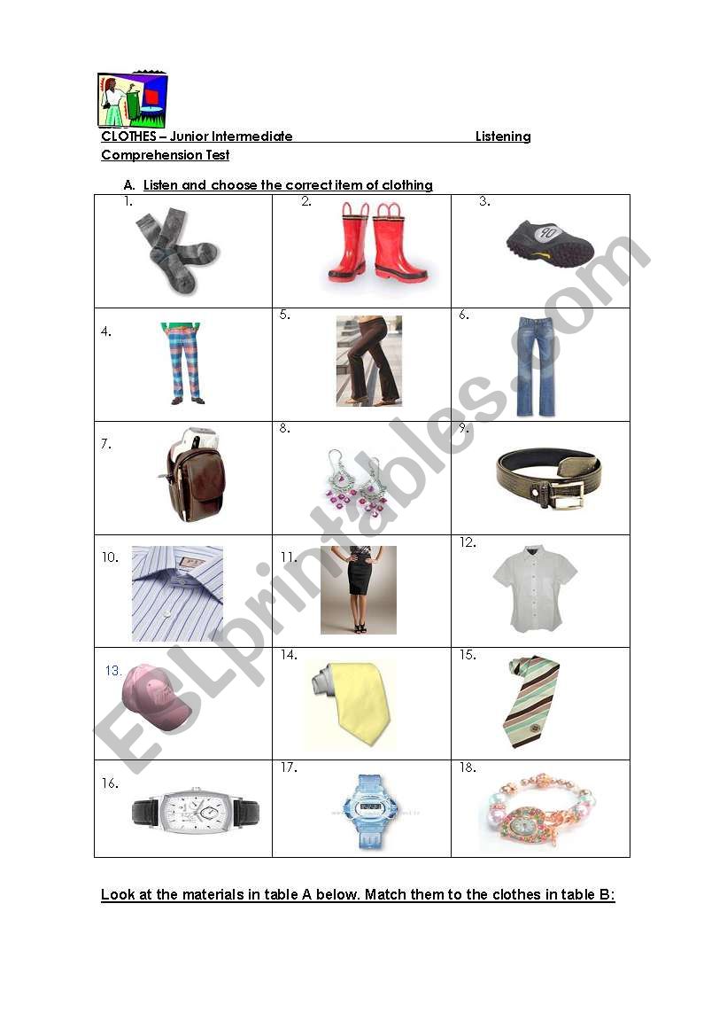 CLOTHES worksheet