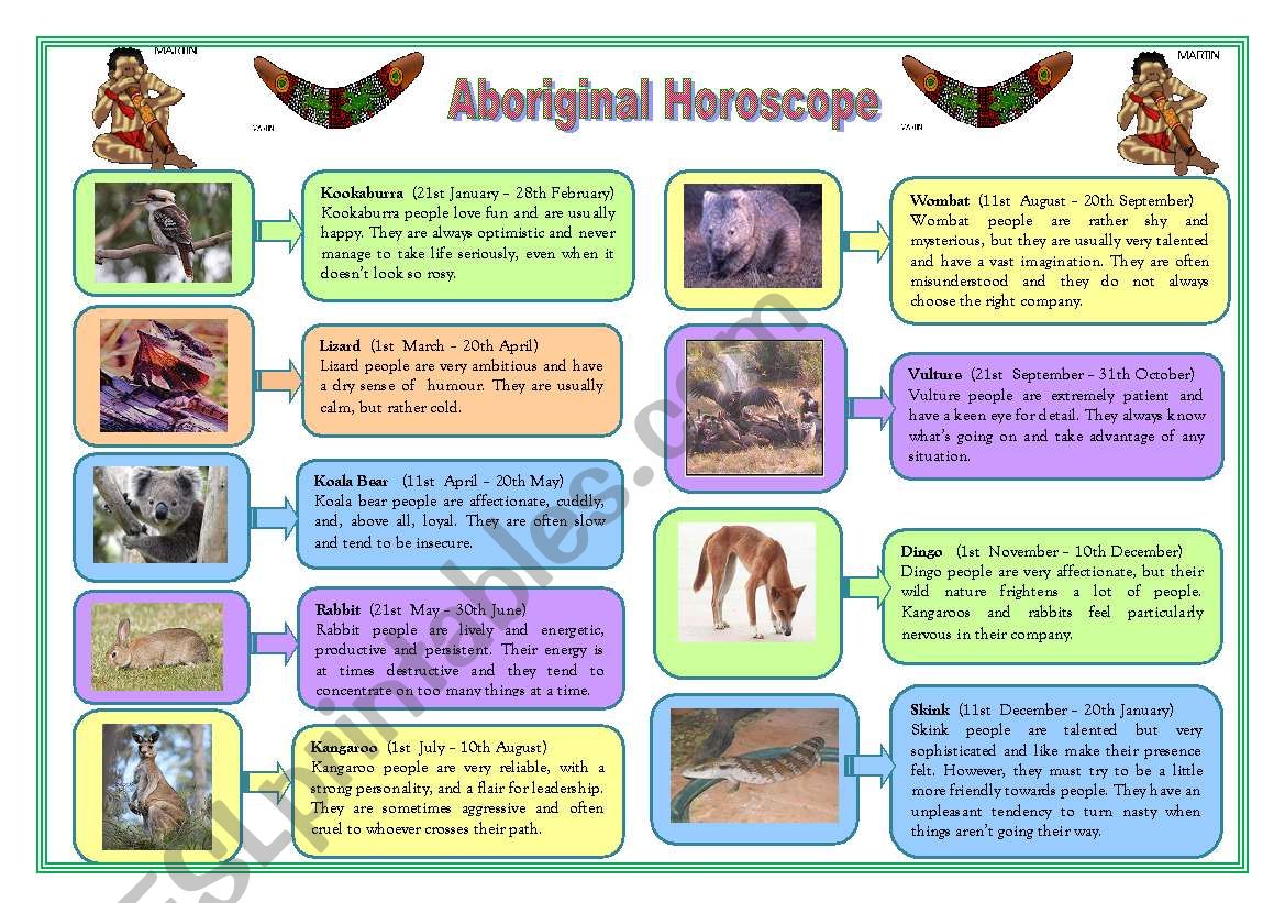 Aboriginal horoscope (character adjectives)