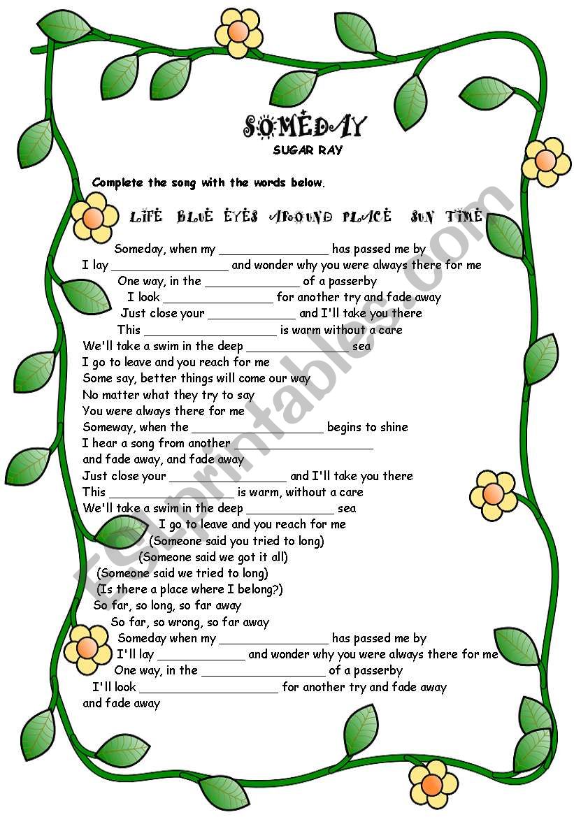 Sugar Ray Someday worksheet