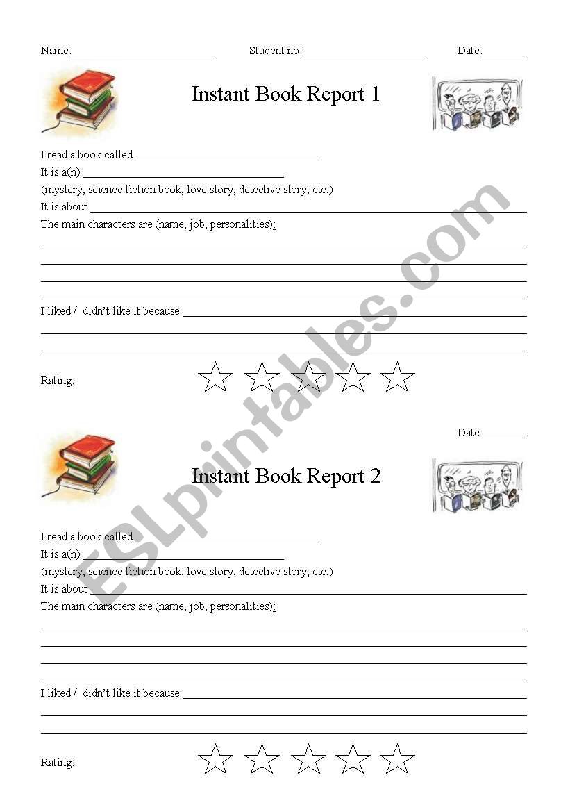 Instant book report worksheet