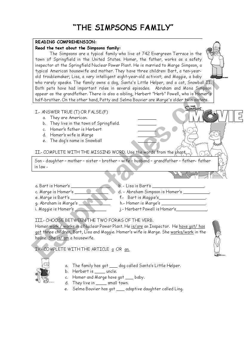 THE SIMPONS FAMILY worksheet
