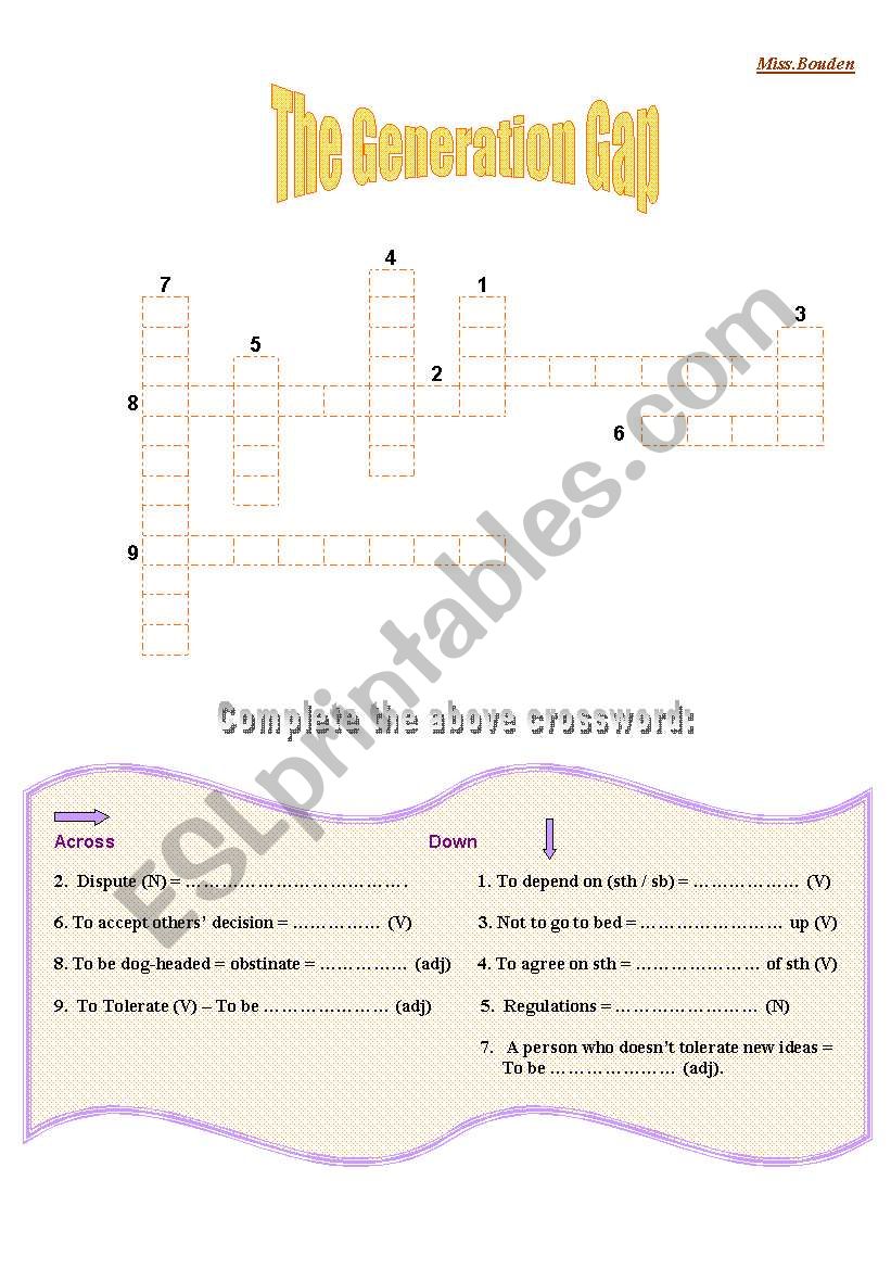 The Generation Gap worksheet