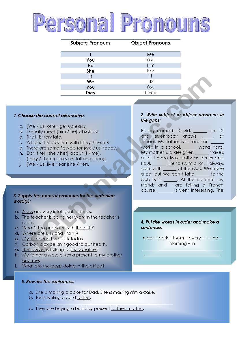 Personal Pronouns worksheet