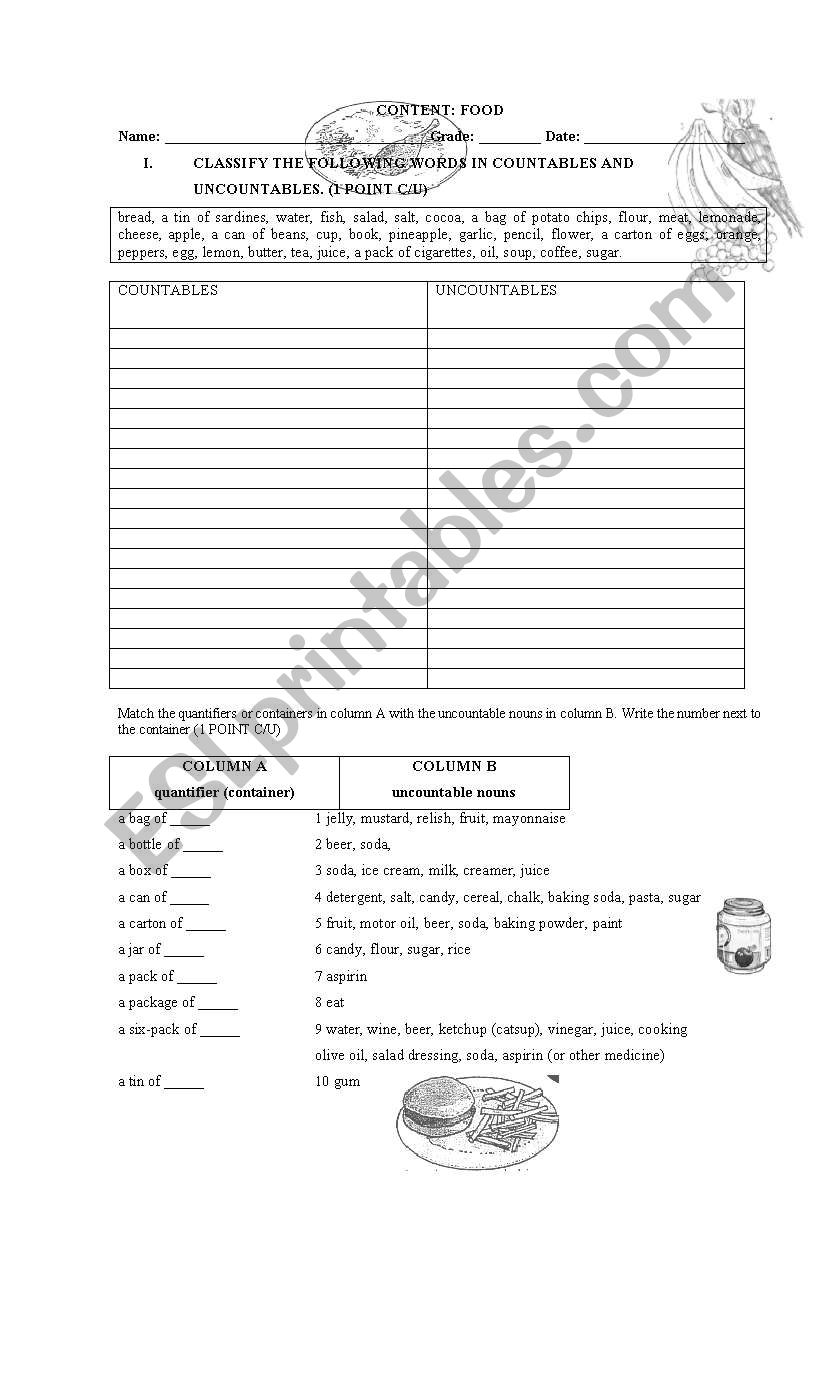 FOOD worksheet