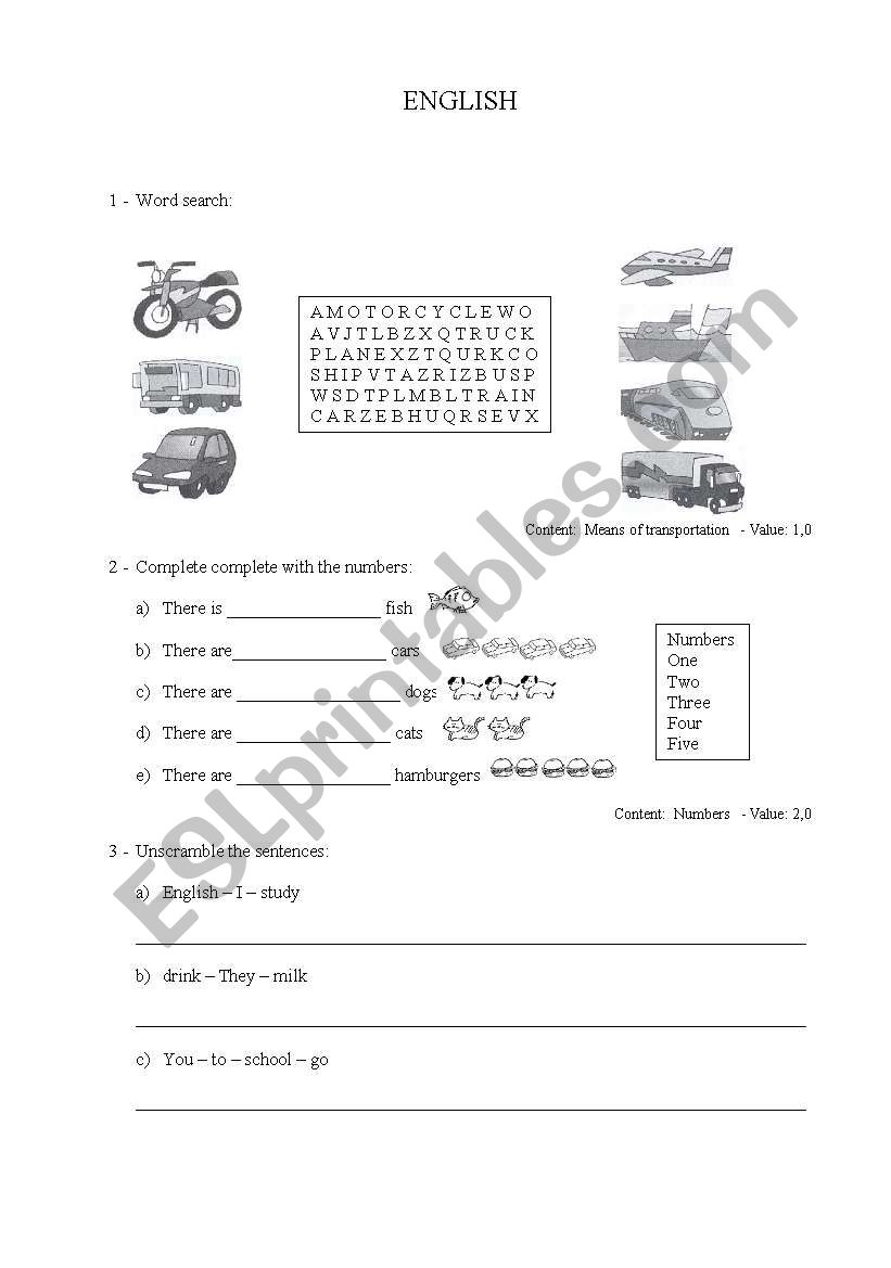 avaliation worksheet