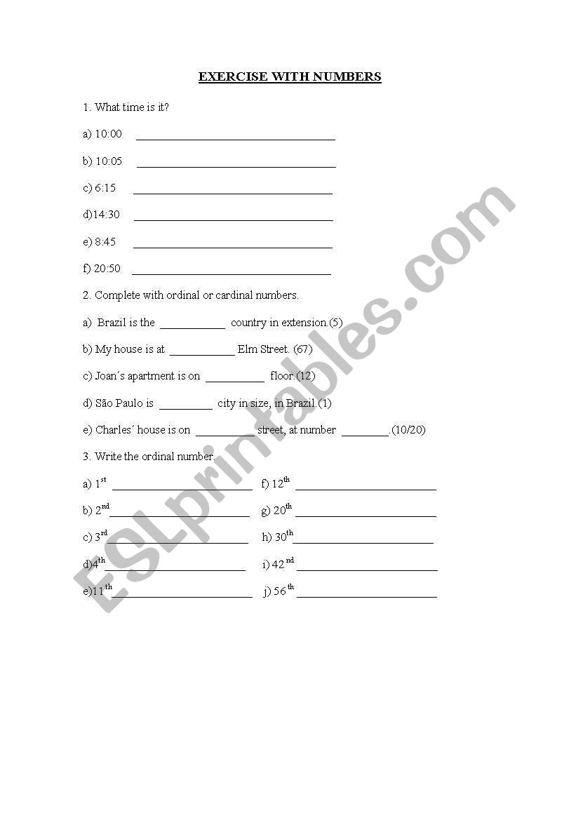 Numbers worksheet