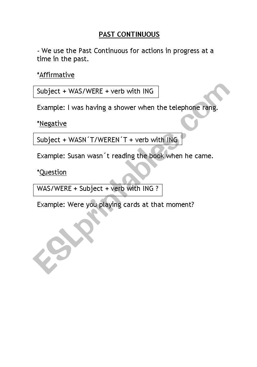 PAST CONTINUOUS RULES worksheet