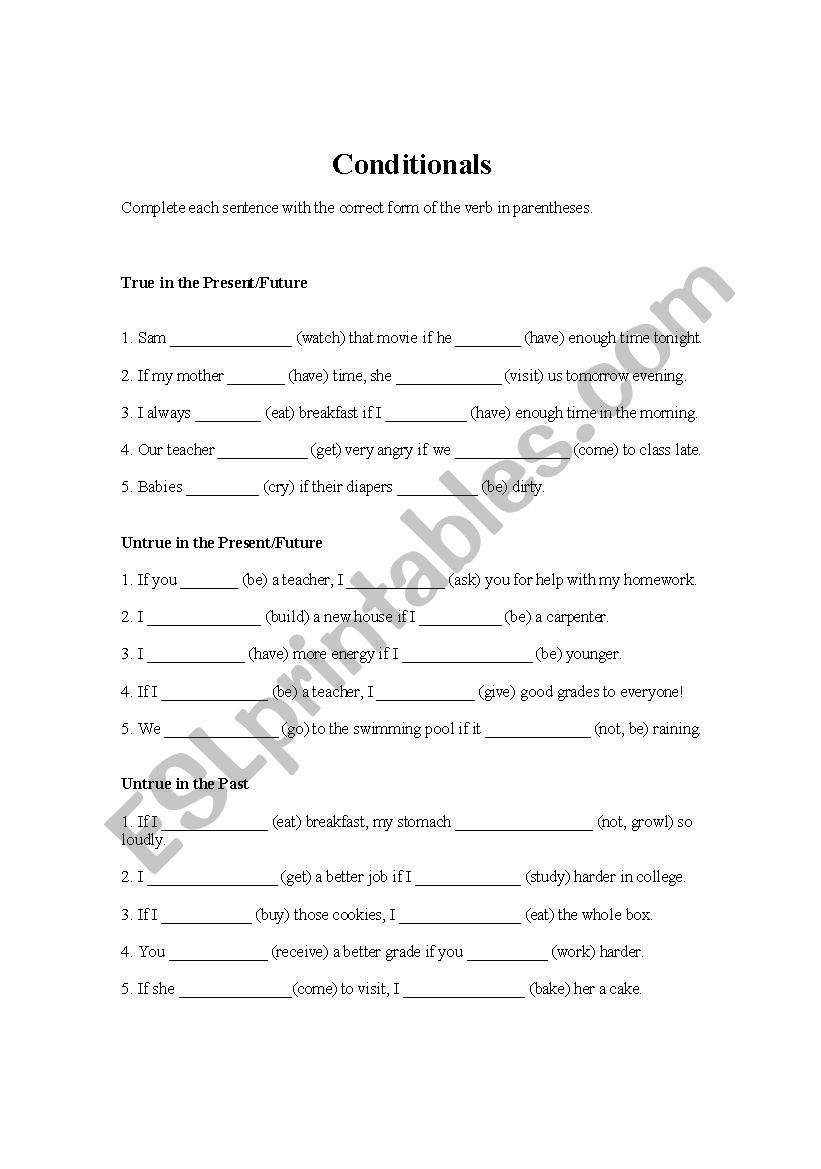 Conditional practice worksheet