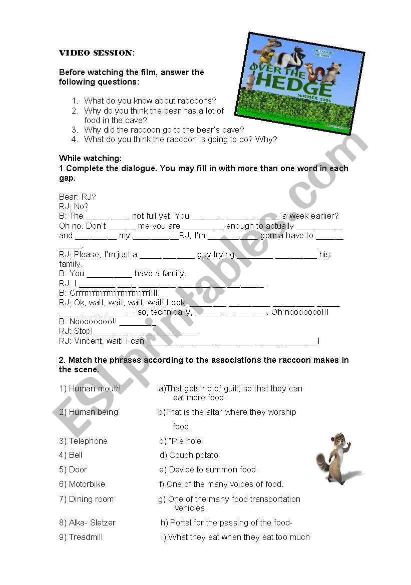 Movie: over the hedge worksheet